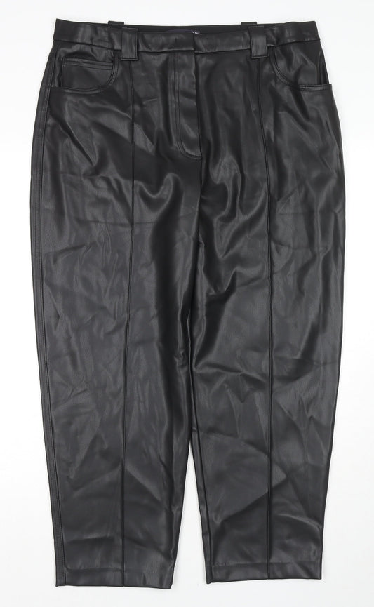 Marks and Spencer Womens Black Polyester Trousers Size 18 L24 in Regular Zip