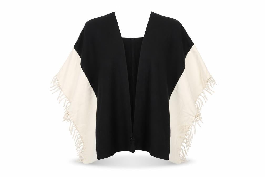 Marks & Spencer Womens Black V-Neck Polyester Cape Jumper One Size - Tasseled