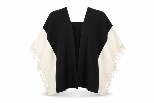 Marks & Spencer Womens Black V-Neck Polyester Cape Jumper One Size - Tasseled