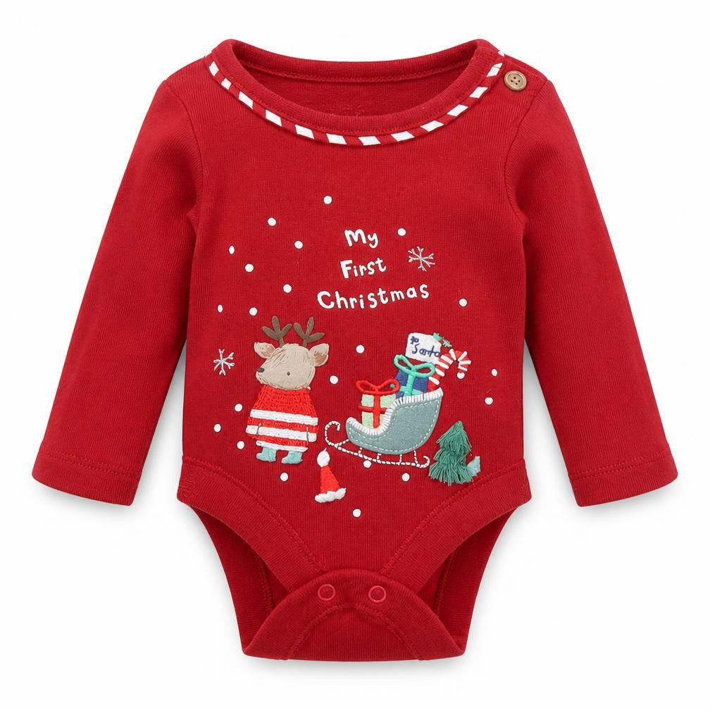 Marks & Spencer Baby Red Cotton Babygrow One-Piece Size Newborn Snap - My First Christmas Reindeer