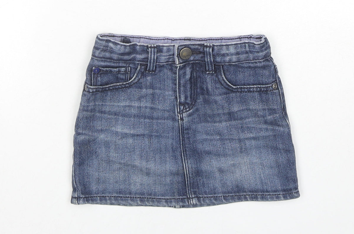 Gap Girls Blue Cotton Mini Skirt Size 4 Years Regular Zip