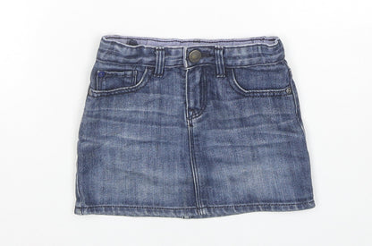 Gap Girls Blue Cotton Mini Skirt Size 4 Years Regular Zip
