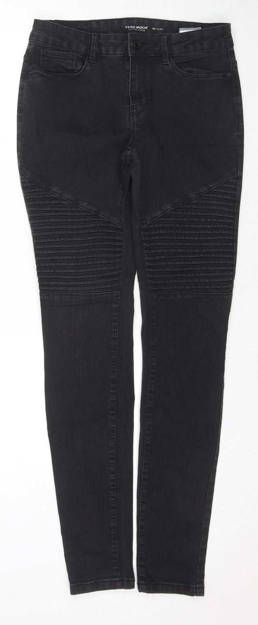 VERO MODA Womens Black Cotton Skinny Jeans Size M L32 in Regular Zip