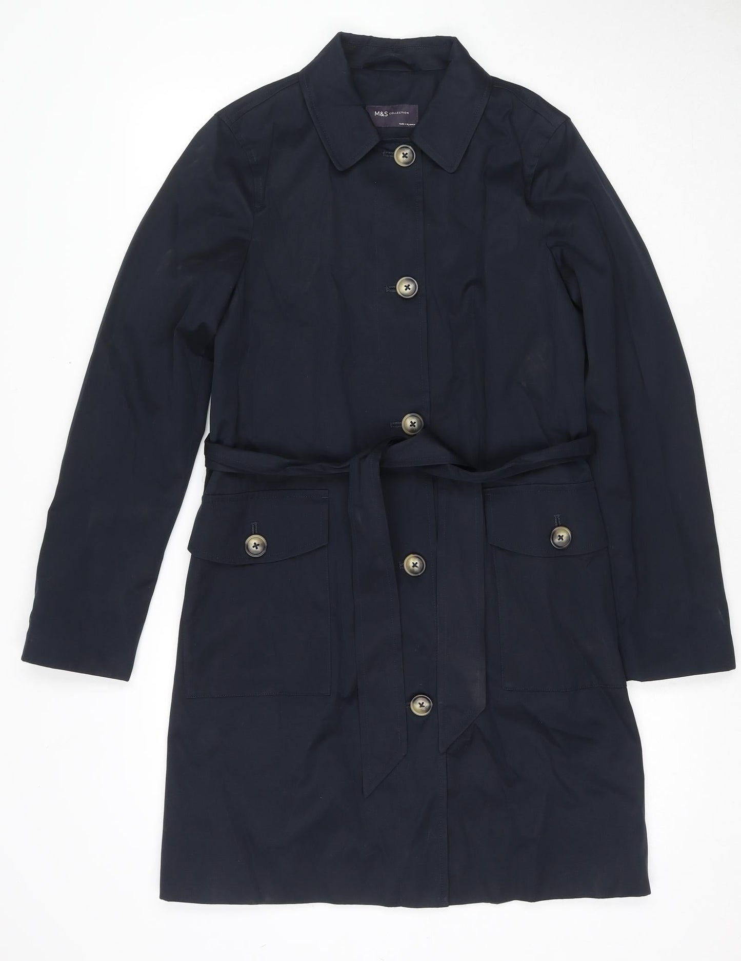 Marks and Spencer Womens Blue Trench Coat Coat Size 8 Button