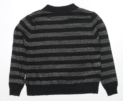 Marks & Spencer Womens Black Collared Striped Viscose Pullover Jumper Size L
