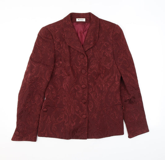 Antonette Womens Red Geometric Jacket Blazer Size 14 Button