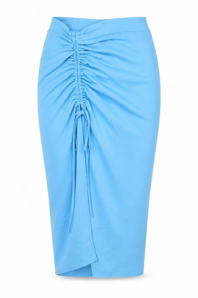 PRETTYLITTLETHING Womens Blue Polyester Straight & Pencil Skirt Size 10 Zip - Slit Ruched