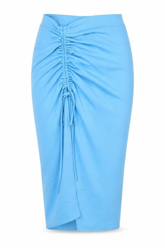 PRETTYLITTLETHING Womens Blue Polyester Straight & Pencil Skirt Size 10 Zip - Slit Ruched