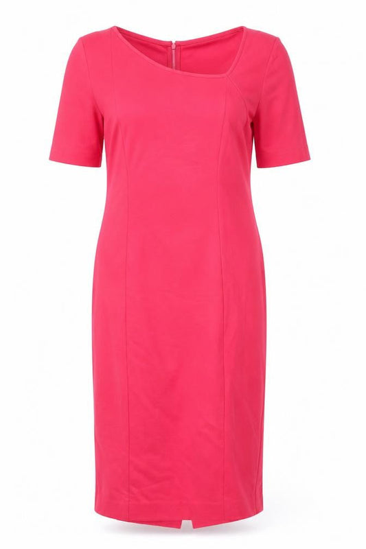 Isabella Oliver Womens Pink Viscose Pencil Dress Size 14 Scoop Neck Zip - Asymmetric Neckline