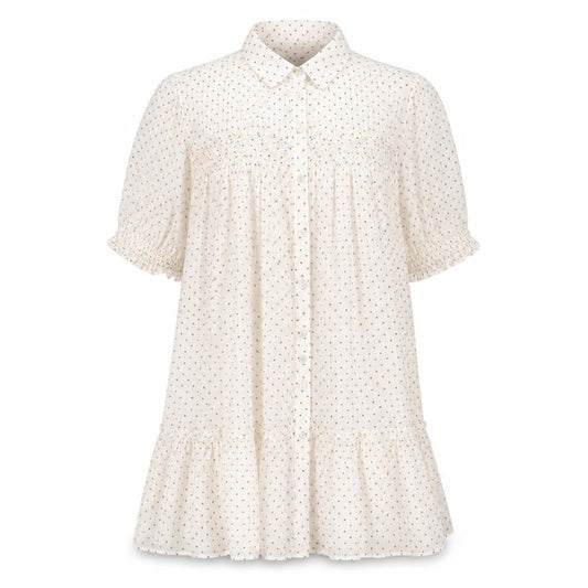 Zara Womens Ivory Polka Dot Polyester Shirt Dress Size XS Collared Button