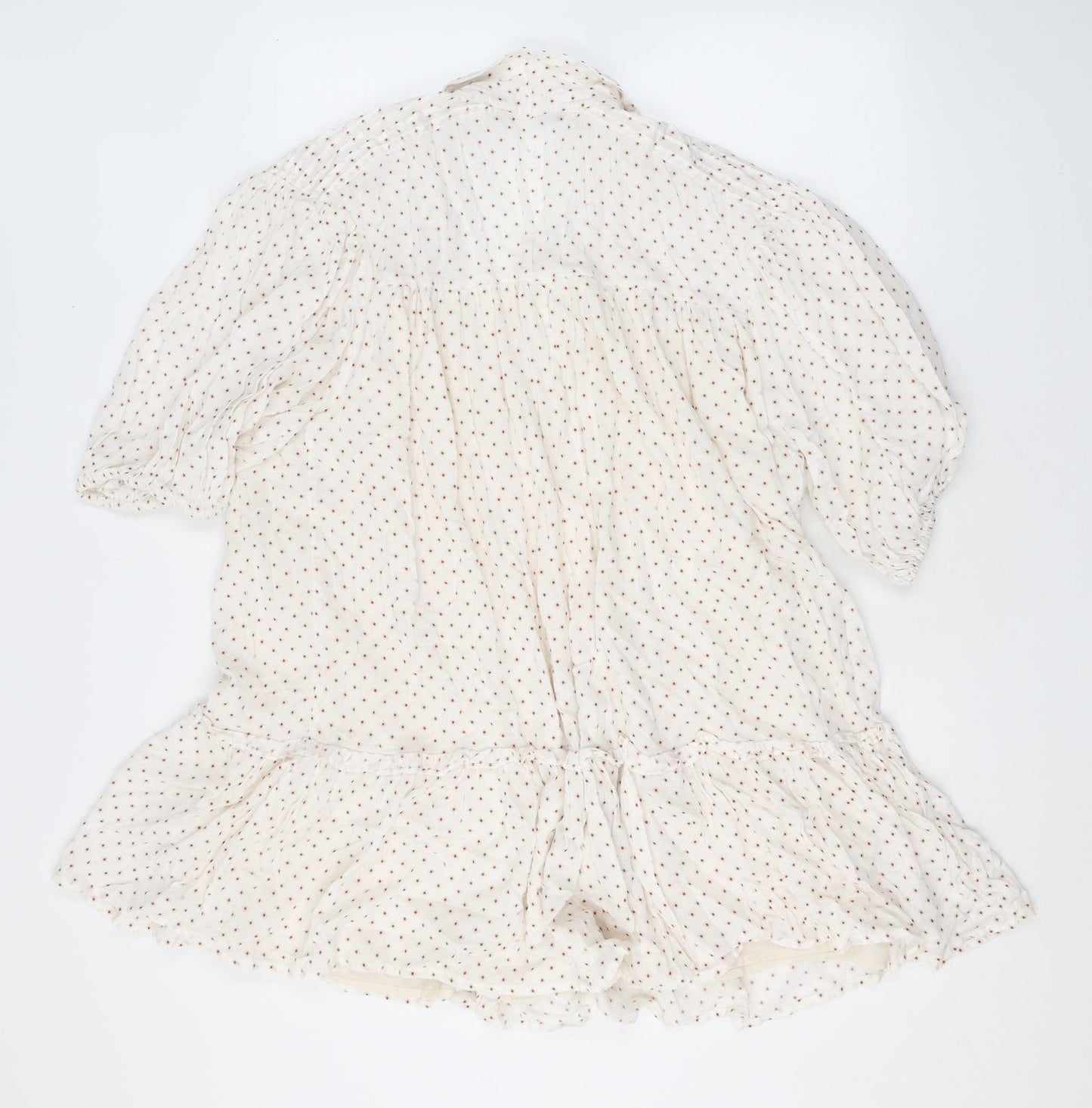 Zara Womens Ivory Polka Dot Polyester Shirt Dress Size XS Collared Button