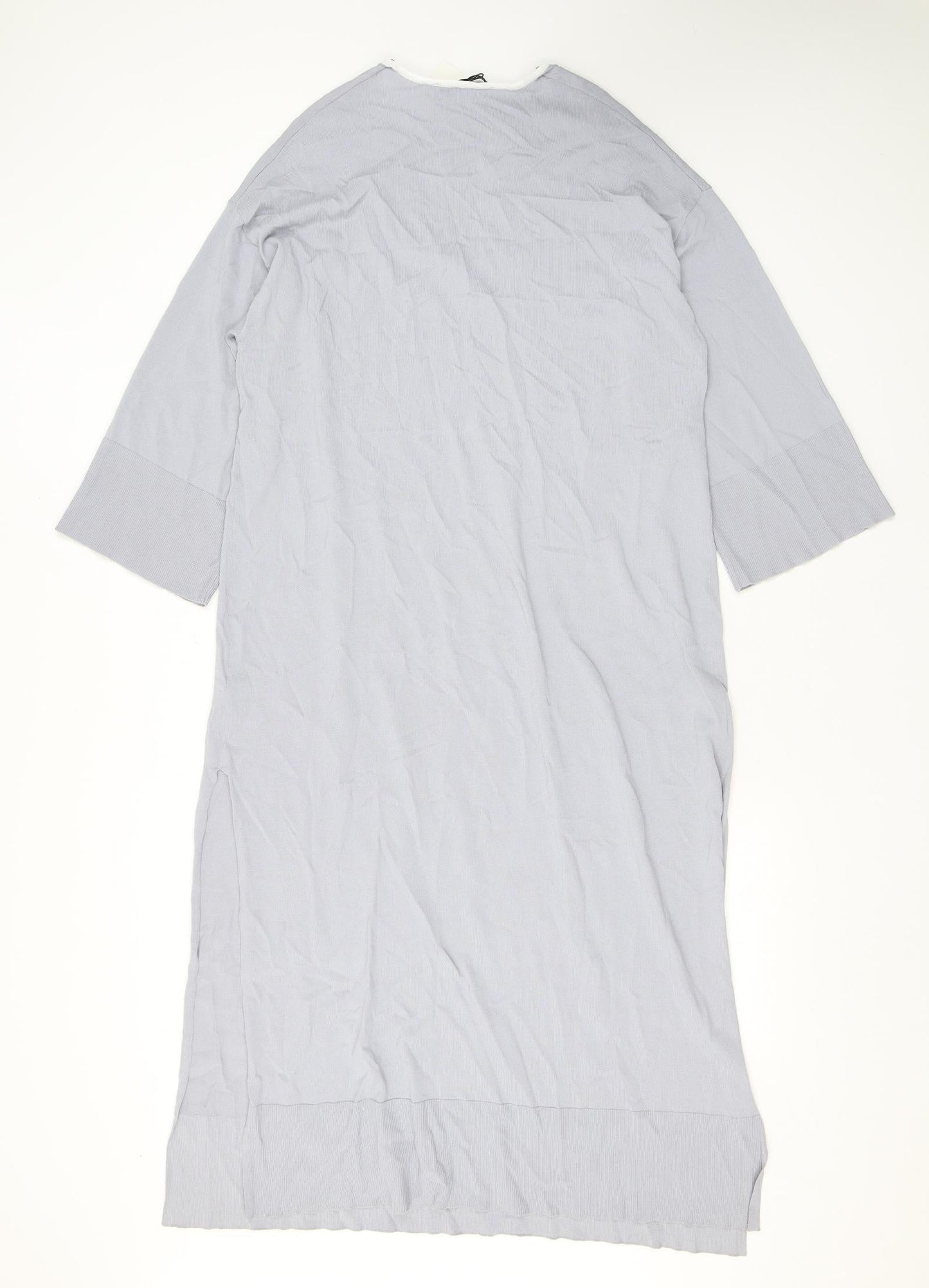 Zara Womens Grey Viscose T-Shirt Dress Size XS V-Neck Pullover - Slit
