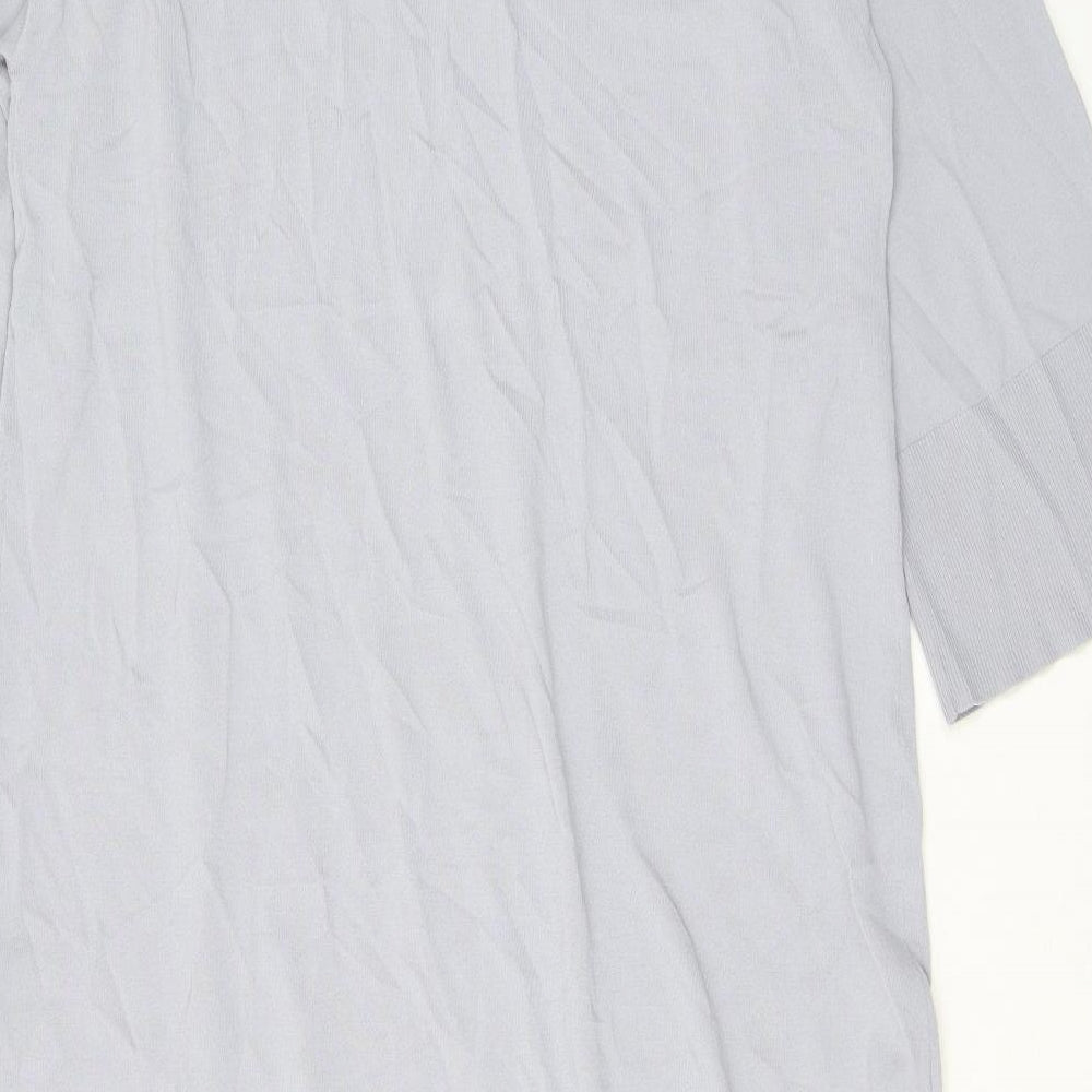Zara Womens Grey Viscose T-Shirt Dress Size XS V-Neck Pullover - Slit