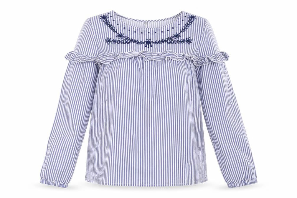 Dorothy Perkins Womens Blue Striped Cotton Basic Blouse Size 14 Round Neck - Cold Shoulder