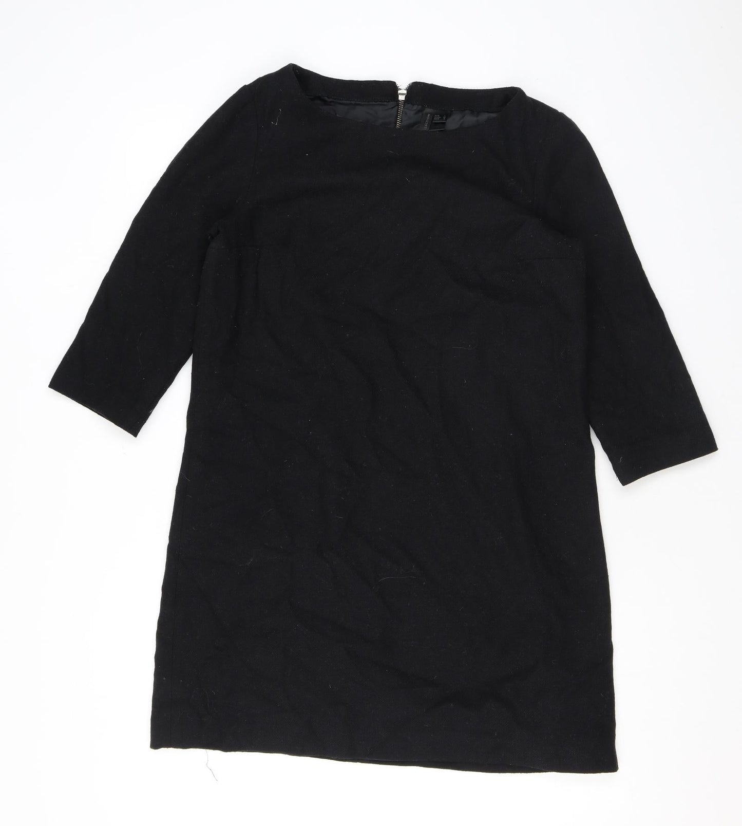 Mango Womens Black Polyester A-Line Size L Round Neck Zip