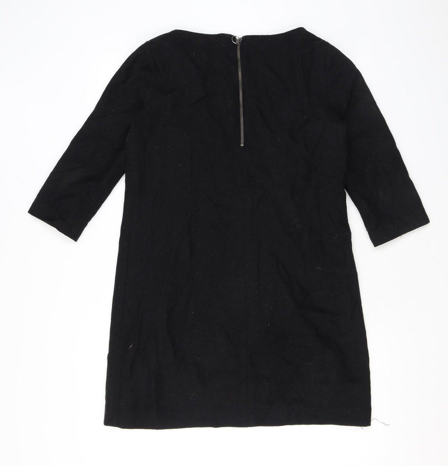 Mango Womens Black Polyester A-Line Size L Round Neck Zip