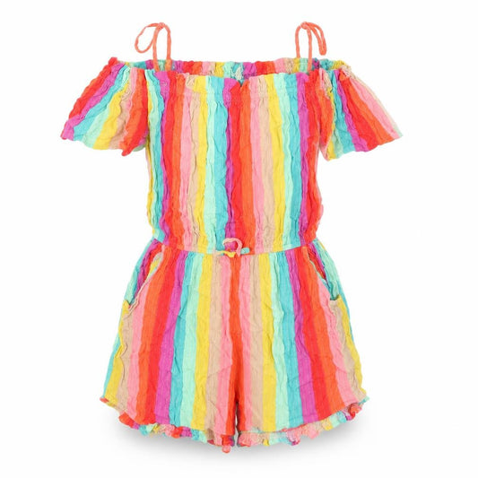 Next Girls Multicoloured Striped Vinyl Playsuit One-Piece Size 10 Years Pullover - Cold Shoulder