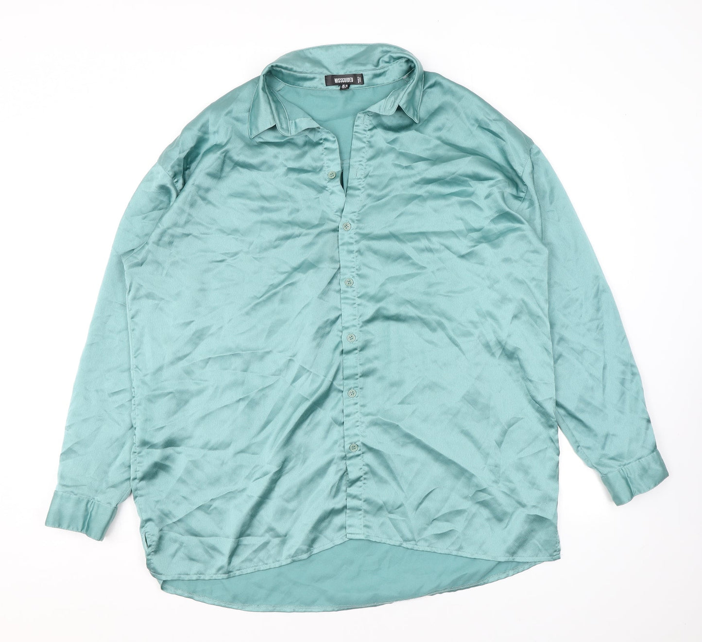 Missguided Womens Green Polyester Basic Button-Up Size 10 Collared