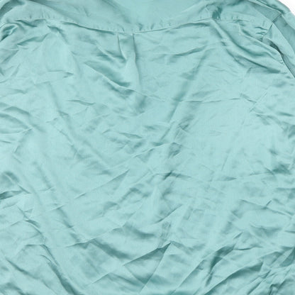 Brand and care label for Missguided women’s green polyester basic button-up, size UK 10, collared