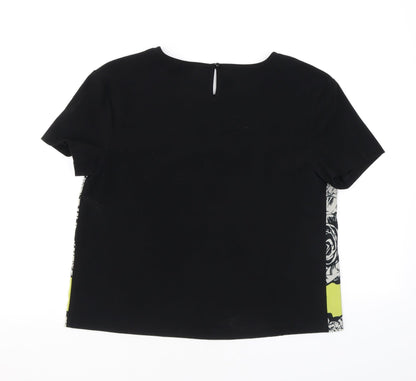 Beloved Womens Black Geometric Polyester Basic Blouse Size M Round Neck - Roses