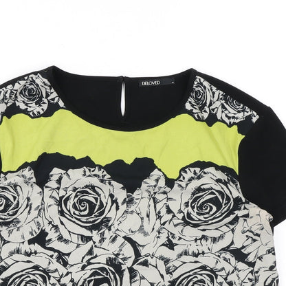 Beloved Womens Black Geometric Polyester Basic Blouse Size M Round Neck - Roses