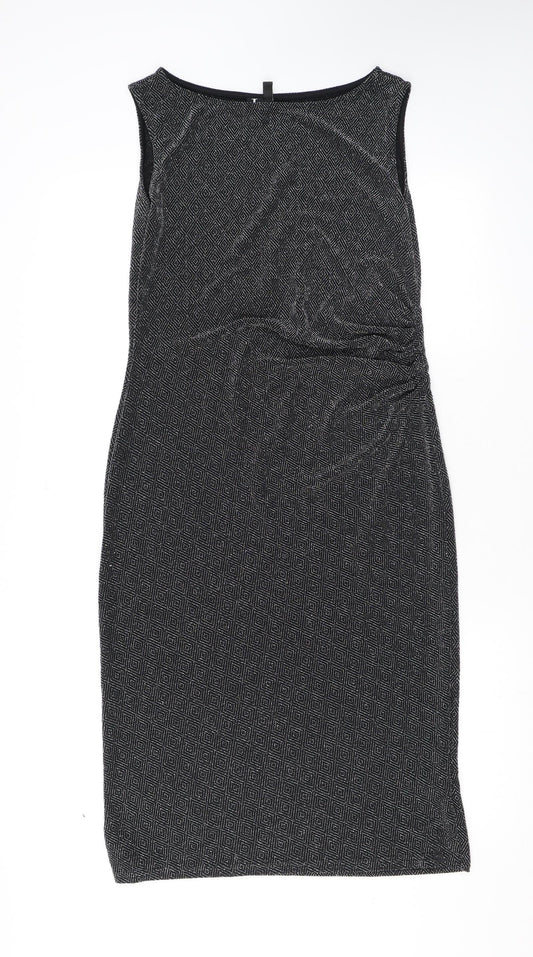 Izabel London Womens Silver Geometric Nylon Tank Dress Size 14 Round Neck Pullover - Sparkle