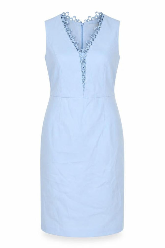 Fenn Wright Manson Womens Blue Polyester Pencil Dress Size 14 V-Neck Zip - Crochet Detail