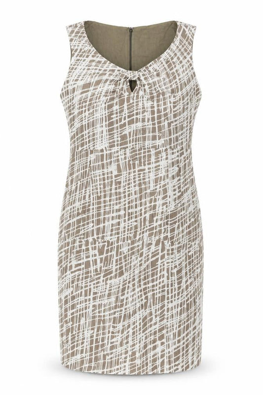 Great Plains London Womens Brown Geometric Linen Pencil Dress Size XL V-Neck Zip