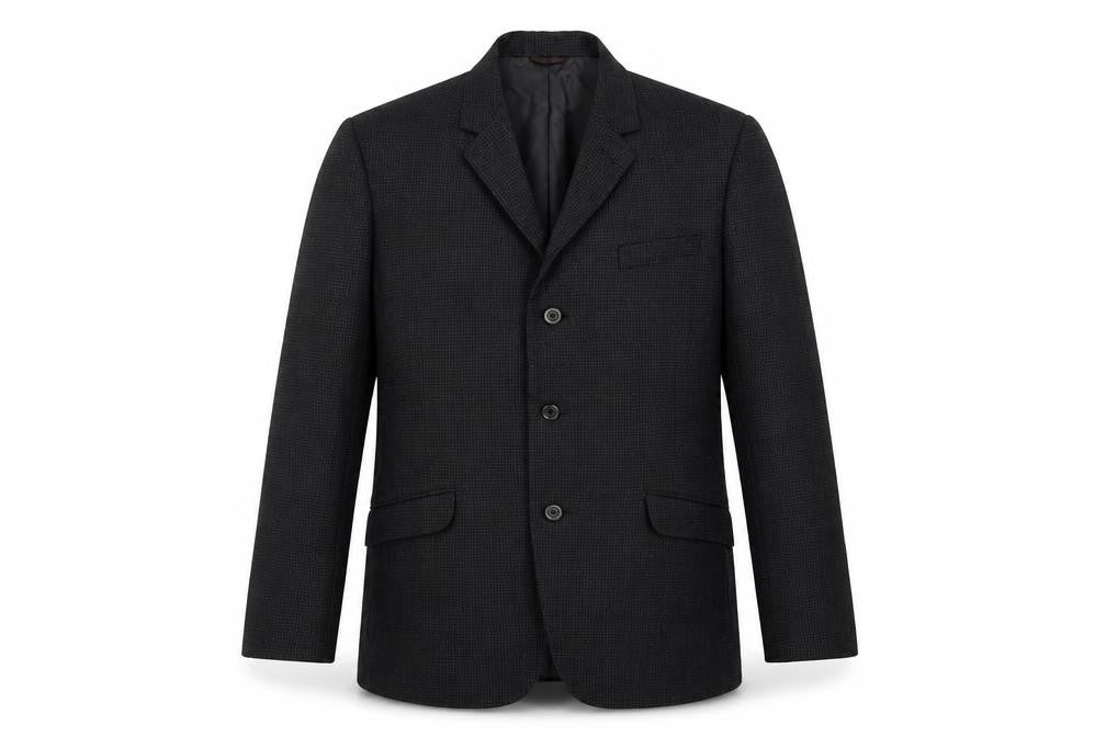 Solid Worsted Mens Grey Check Polyester Jacket Blazer Size 38 Regular