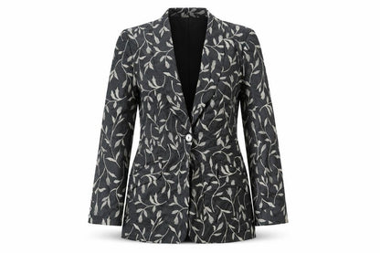Affinity Womens Grey Floral Jacket Blazer Size 12 Button