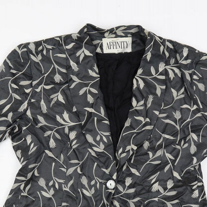 Affinity Womens Grey Floral Jacket Blazer Size 12 Button
