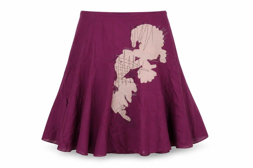 b.young Womens Purple Cotton Flare Skirt Size 8 Zip - Embroidered