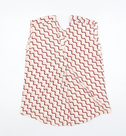 Marks & Spencer Womens White Geometric Polyester Basic Blouse Size 8 V-Neck