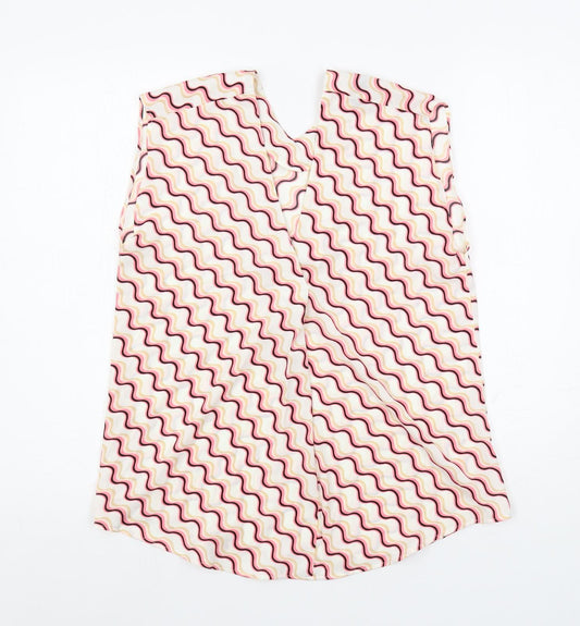 Marks and Spencer Womens White Geometric Polyester Basic Blouse Size 8 V-Neck