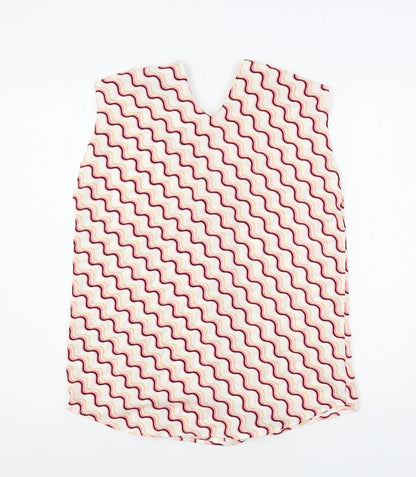Marks & Spencer Womens White Geometric Polyester Basic Blouse Size 8 V-Neck