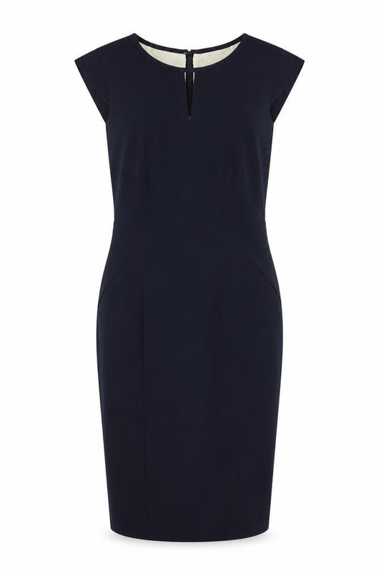 Marks & Spencer Womens Blue Polyester Pencil Dress Size 8 Boat Neck Zip
