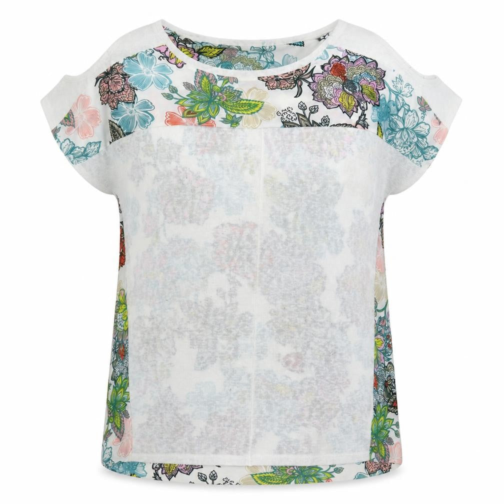 NEXT Womens White Floral Polyester Basic Blouse Size 14 Round Neck - Cold Shoulder