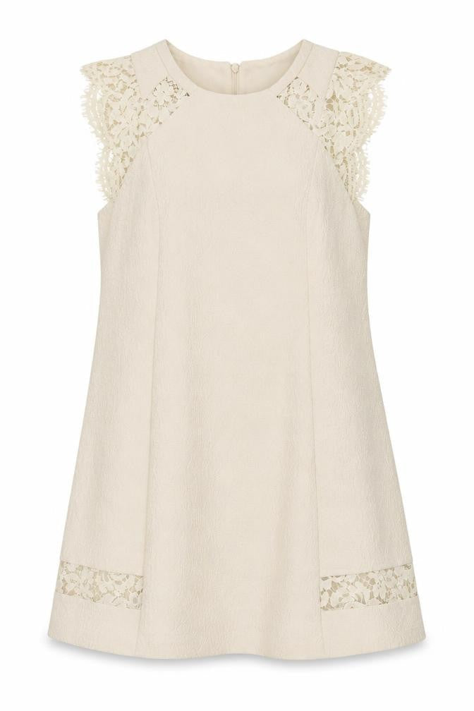 Horseware Womens Ivory Polyester Shift Size 14 Round Neck Zip - Lace Detail