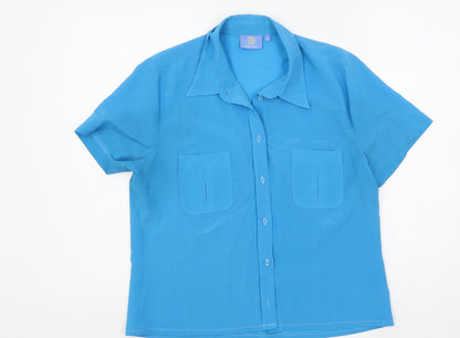 Classics Womens Blue Polyester Basic Button-Up Size 14 Collared