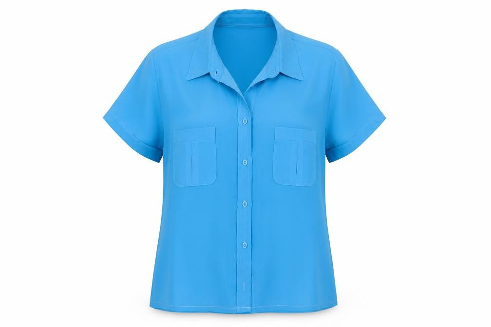 Classics Womens Blue Polyester Basic Button-Up Size 14 Collared