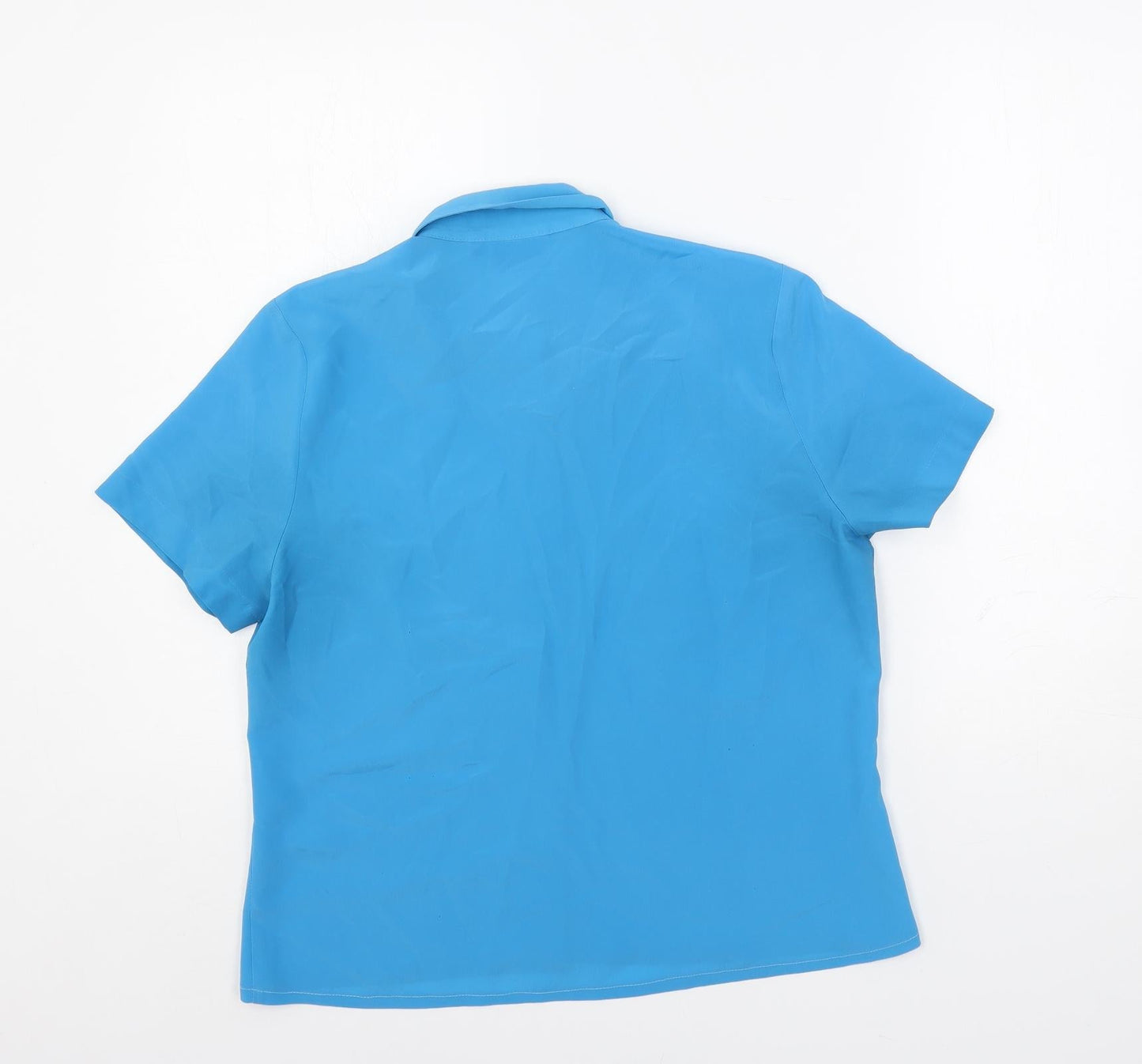 Classic Womens Blue Polyester Basic Button-Up Size 14 Collared