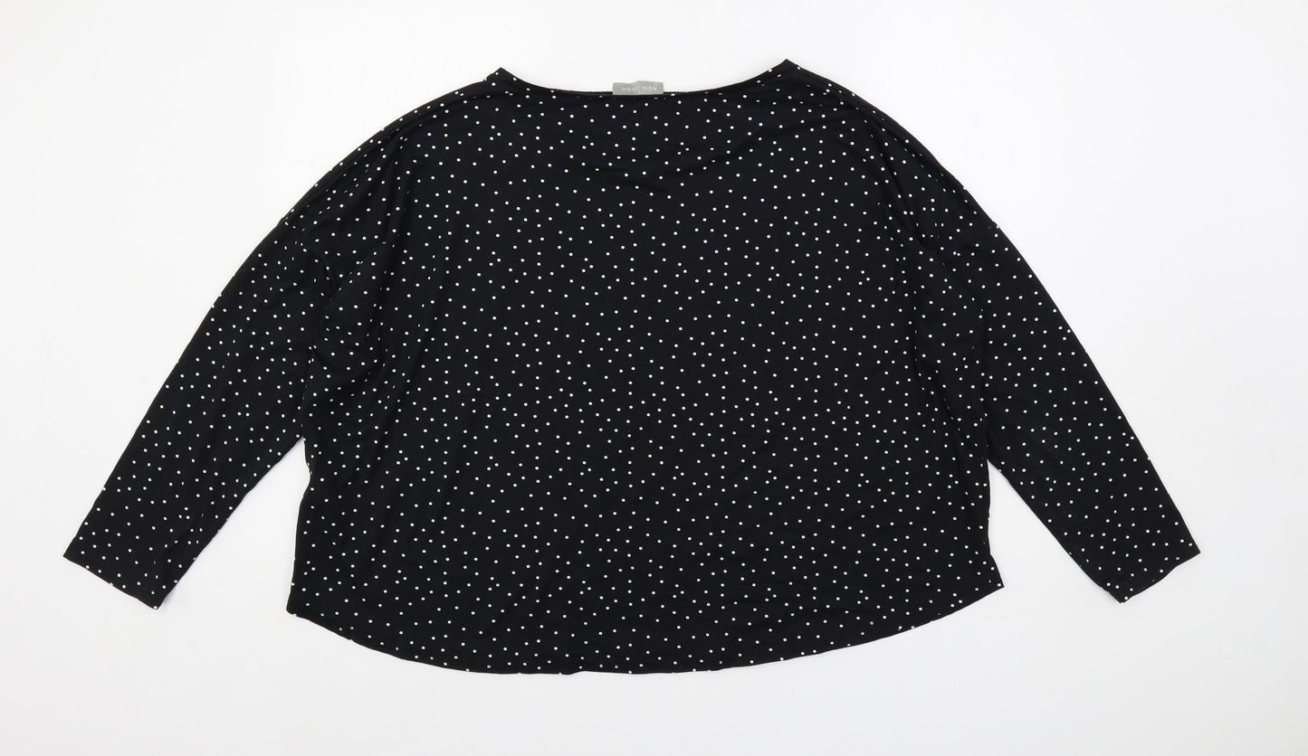 New Look Womens Black Polka Dot Polyester Basic T-Shirt Size L Boat Neck - Oversized