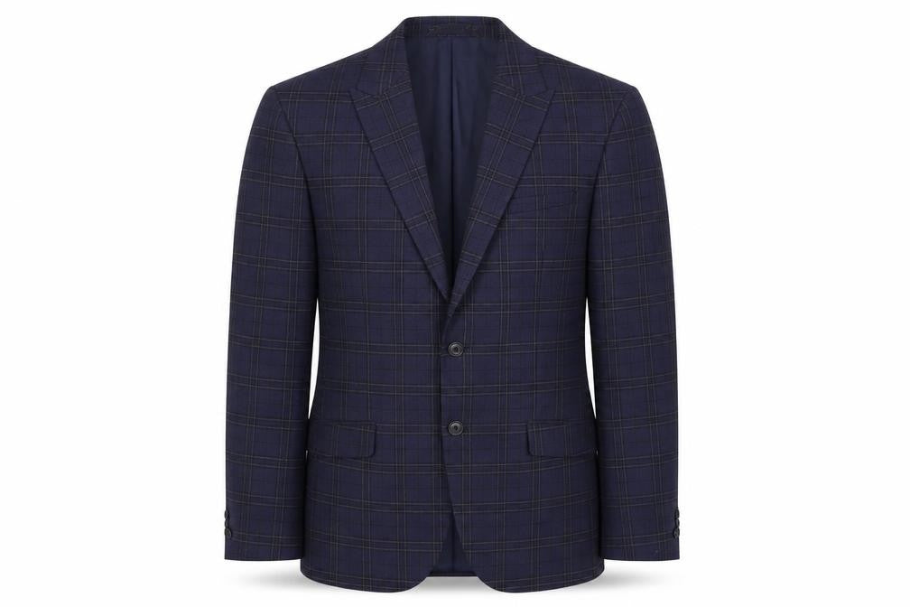 Marks & Spencer Mens Blue Plaid Polyester Jacket Suit Jacket Size 38 Regular