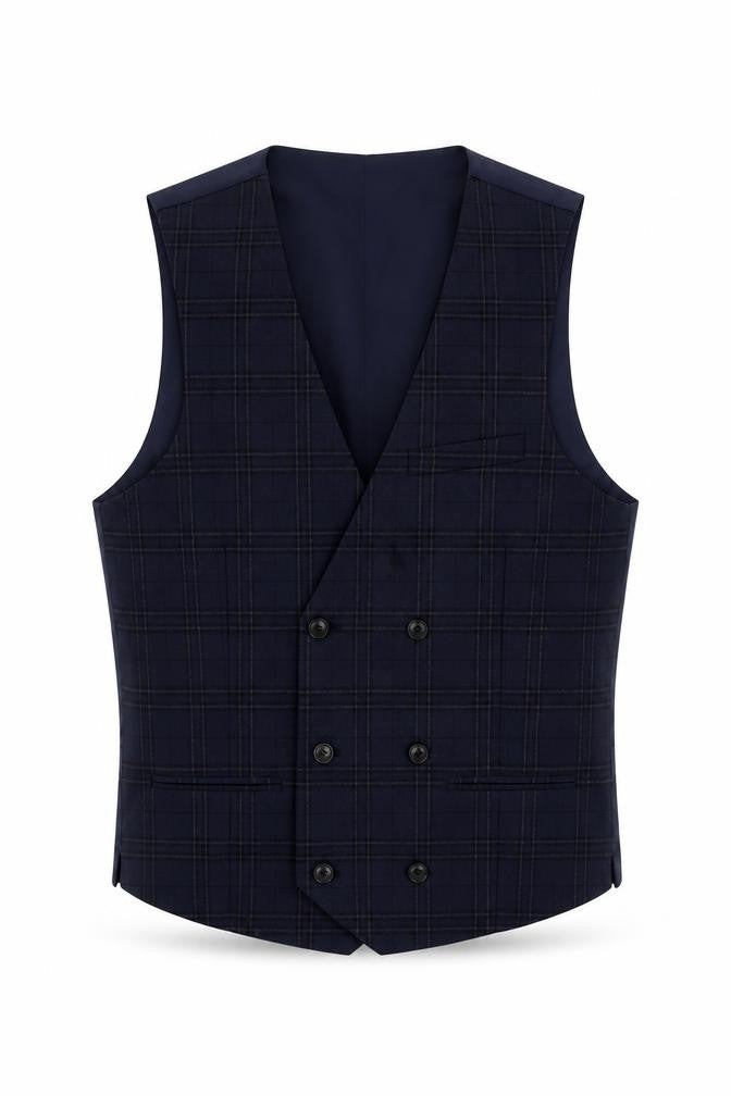 Marks & Spencer Mens Blue Plaid Polyester Jacket Suit Waistcoat Size 36 Regular