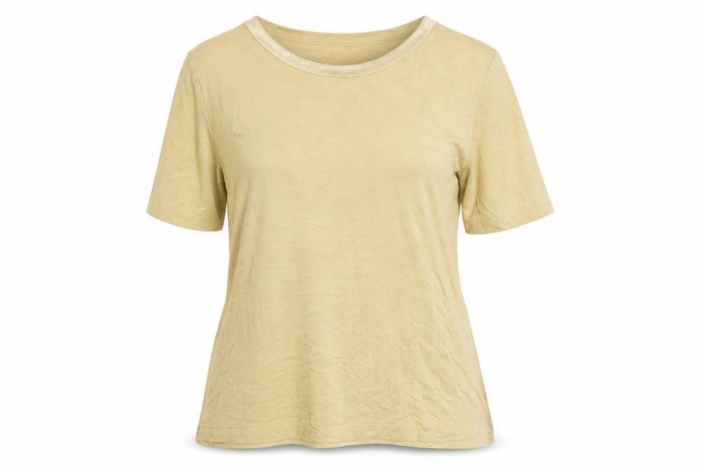 St Michael Womens Beige Viscose Basic T-Shirt Size 16 Boat Neck - Vintage
