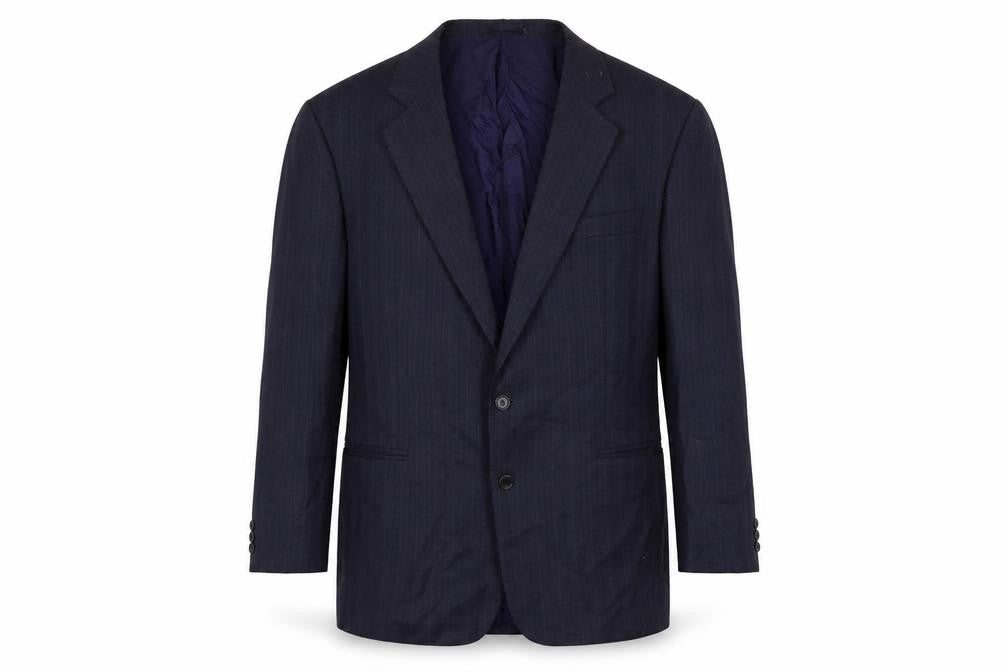 Greenwoods Mens Blue Striped Wool Jacket Suit Jacket Size 48 Regular