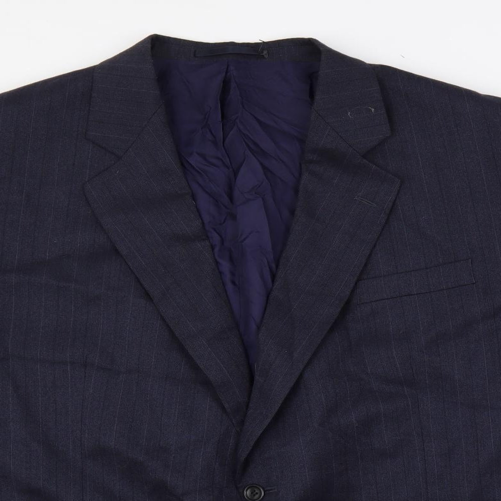 Greenwoods Mens Blue Striped Wool Jacket Suit Jacket Size 48 Regular