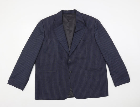 Alaj's Mens Blue Striped Polyester Jacket Suit Jacket Size 48 Regular