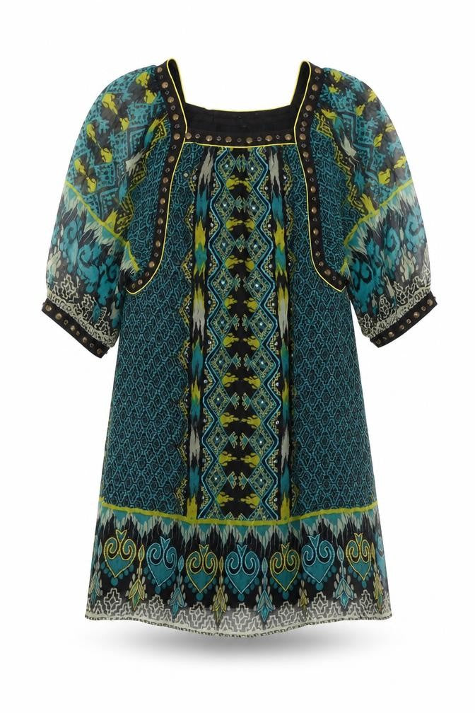 Derhy Womens Multicoloured Geometric Viscose A-Line Size M Square Neck Zip