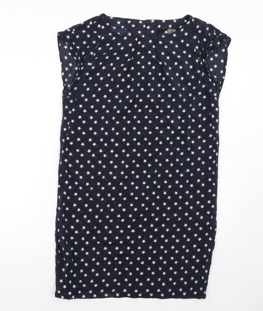 VERO MODA Womens Blue Geometric Cotton A-Line Size M Round Neck Button - Star Print